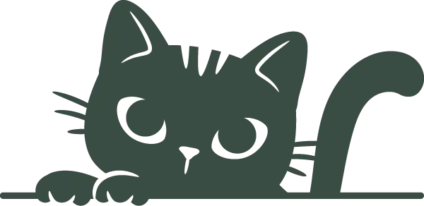 Dark green Stylized illustration of a cat peeking over an edge