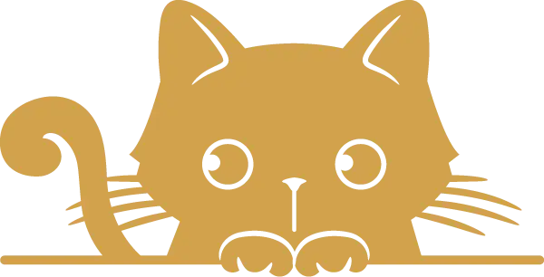 Playful illustrated cat peeking forward with paws visible